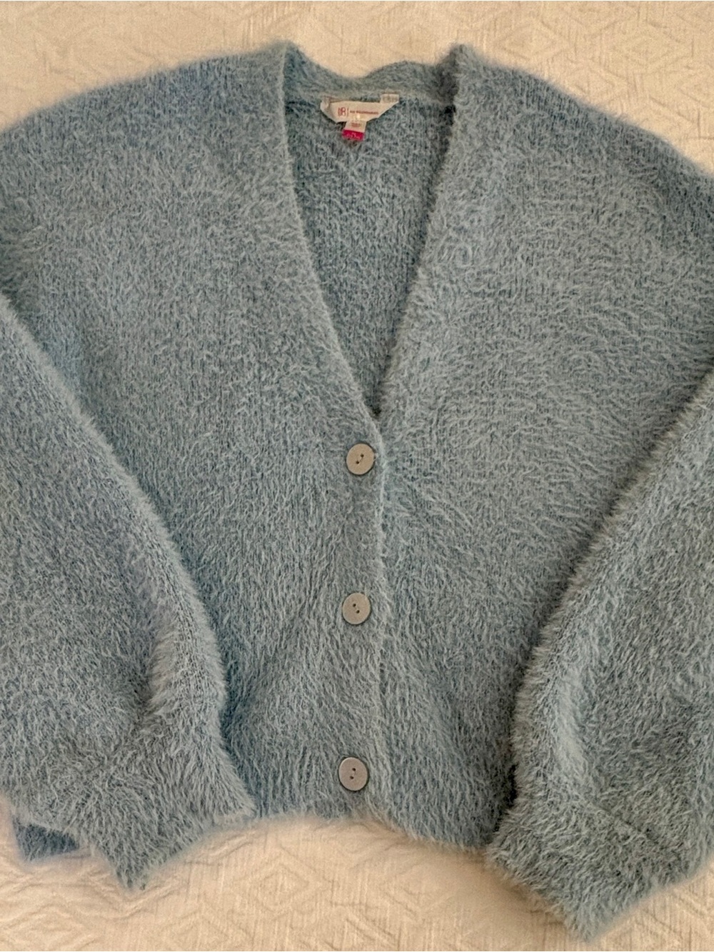 No Boundaries Pale Blue Fuzzy Knit Cardigan